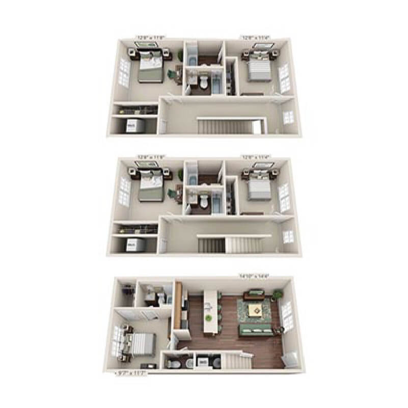Floor plan of a 5 bed, 5.5 bath student apartment